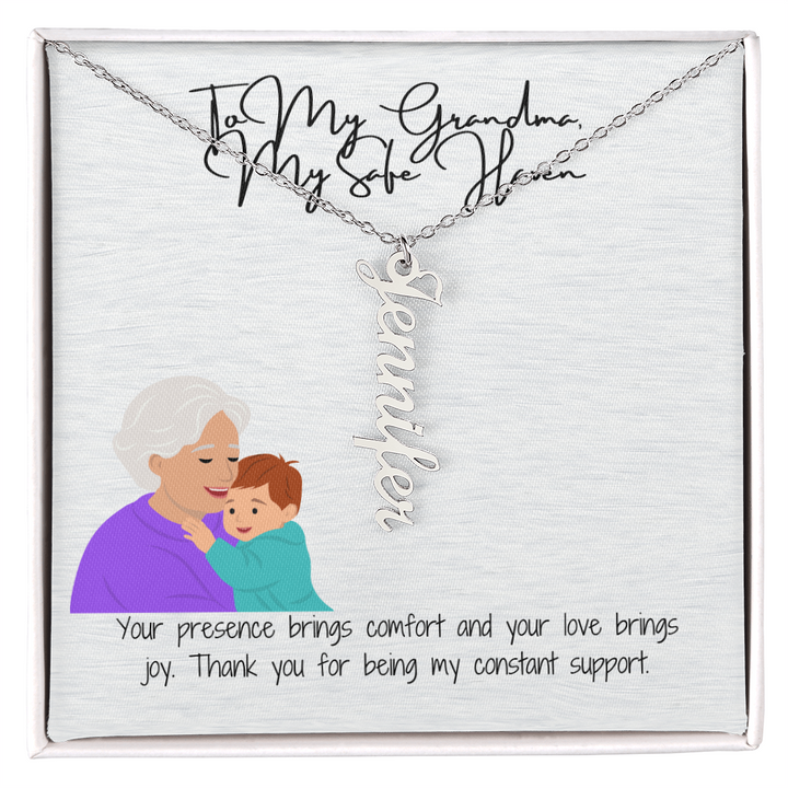 "Elegant Vertical Name Necklace"  A Unique Keepsake for Grandma