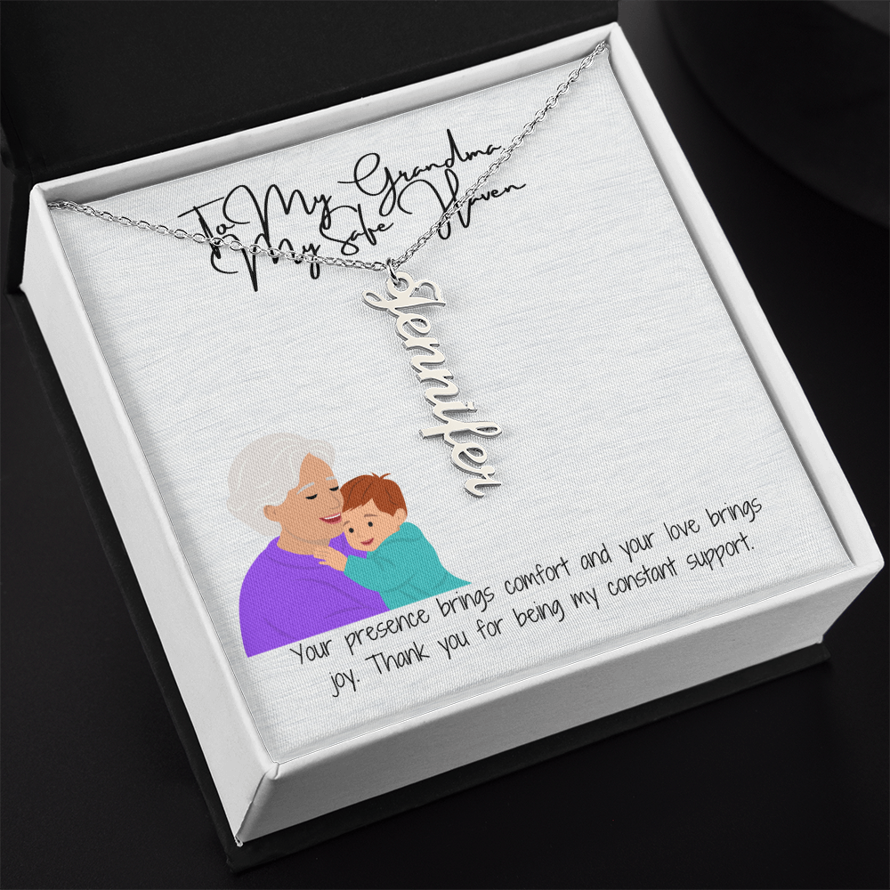 "Elegant Vertical Name Necklace"  A Unique Keepsake for Grandma