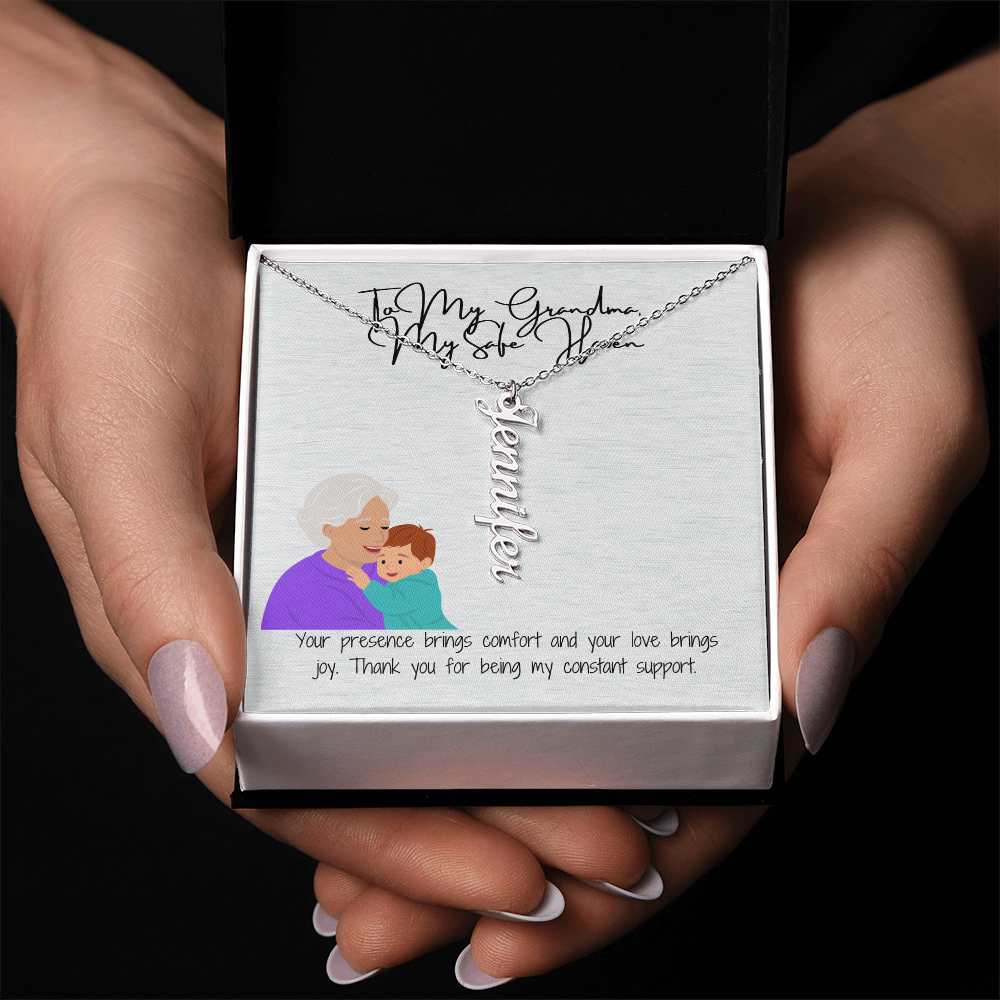 "Elegant Vertical Name Necklace"  A Unique Keepsake for Grandma