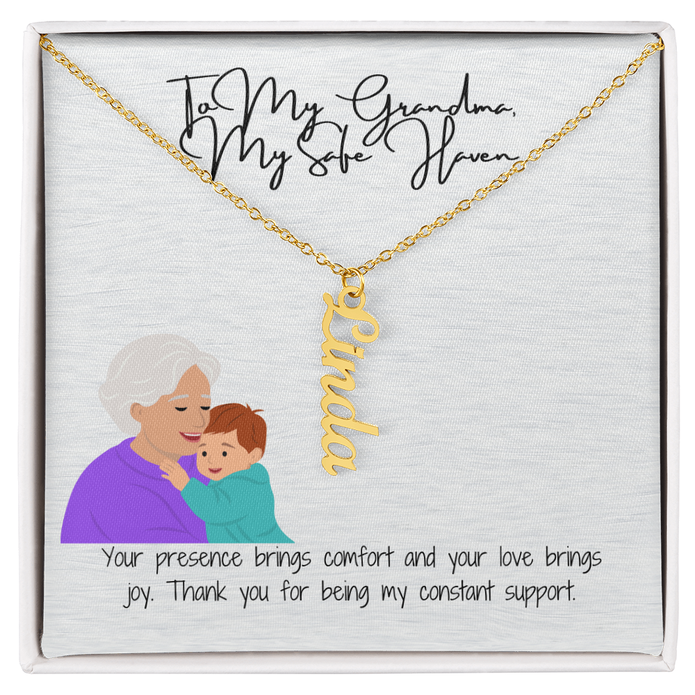 "Elegant Vertical Name Necklace"  A Unique Keepsake for Grandma