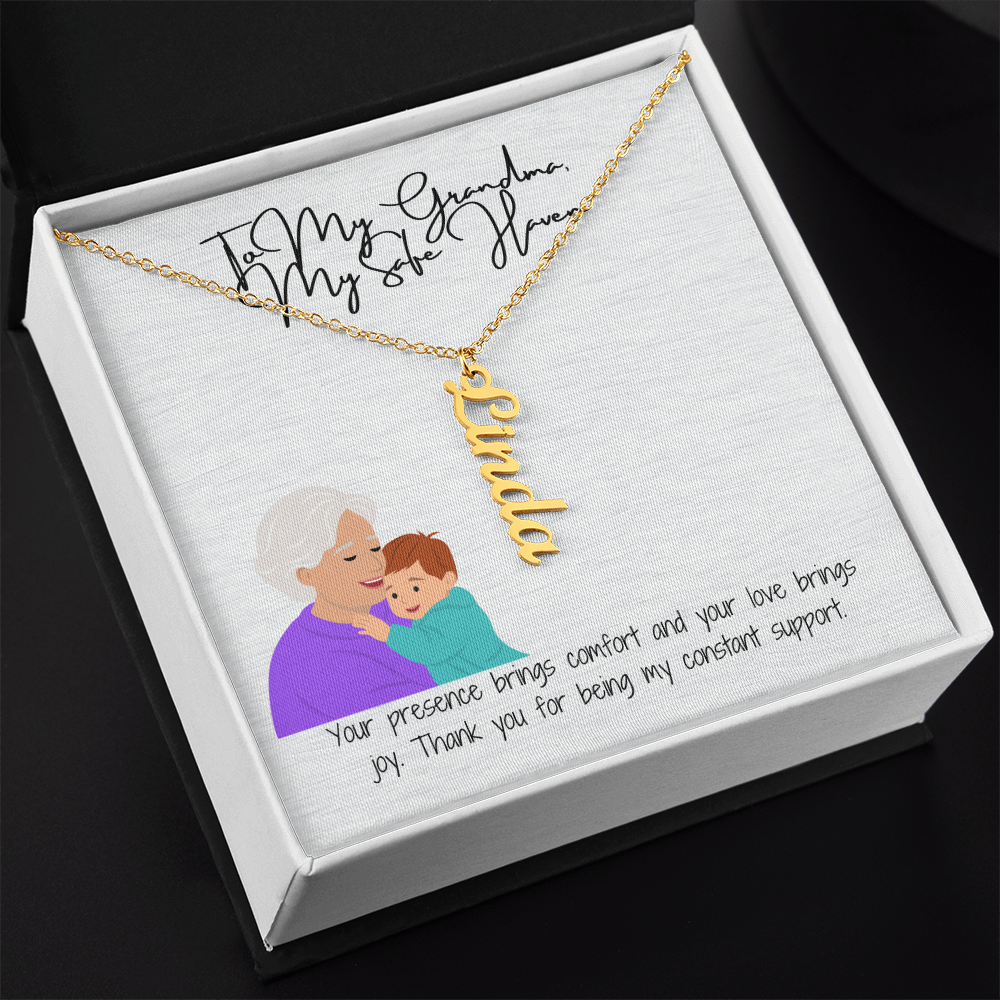 "Elegant Vertical Name Necklace"  A Unique Keepsake for Grandma
