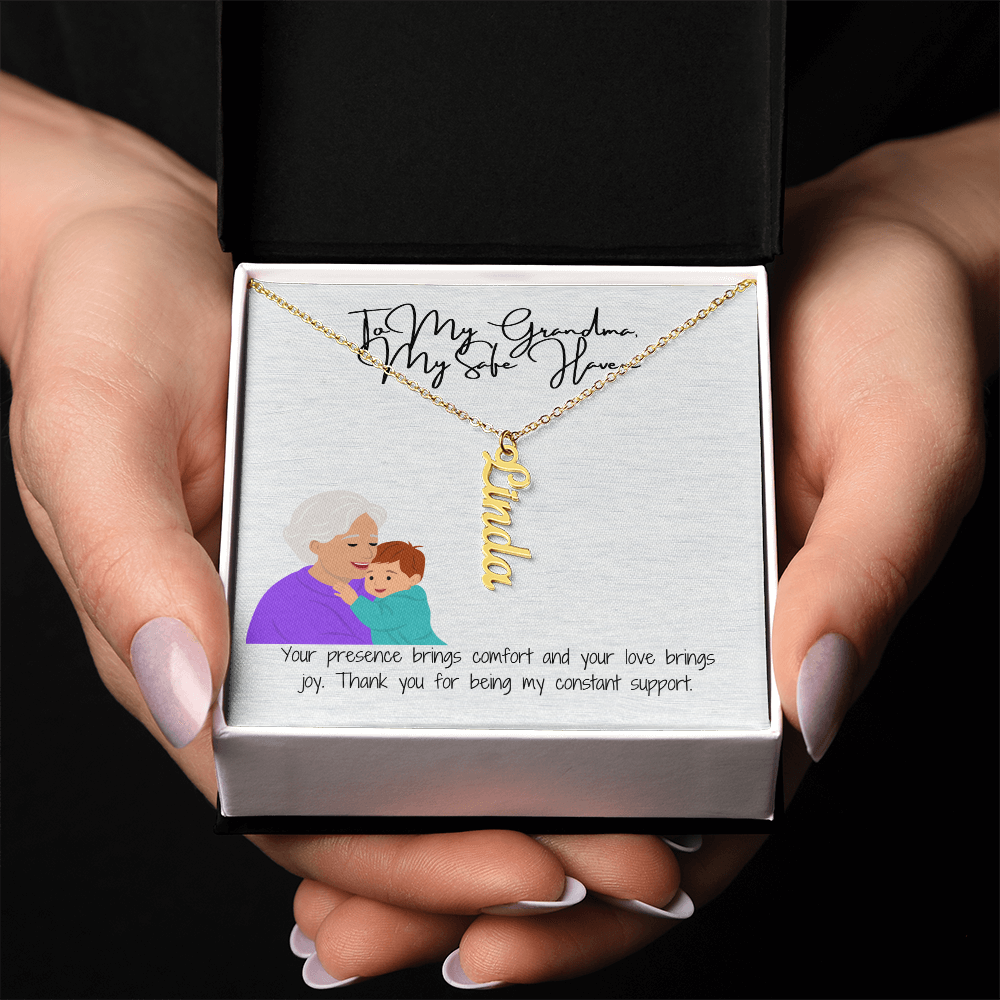 "Elegant Vertical Name Necklace"  A Unique Keepsake for Grandma