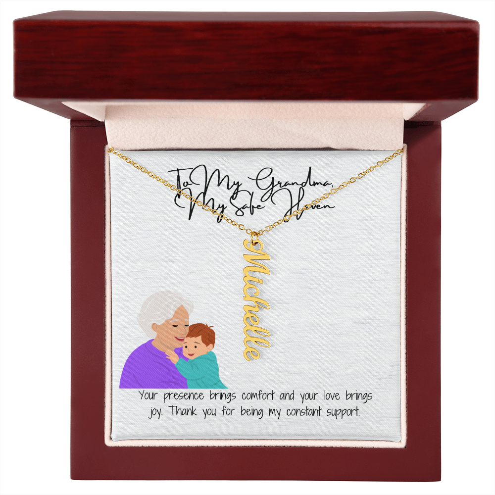 "Elegant Vertical Name Necklace"  A Unique Keepsake for Grandma