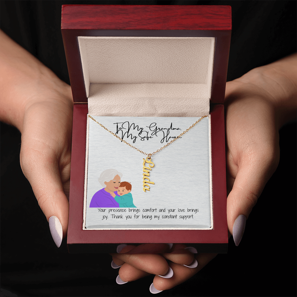 "Elegant Vertical Name Necklace"  A Unique Keepsake for Grandma
