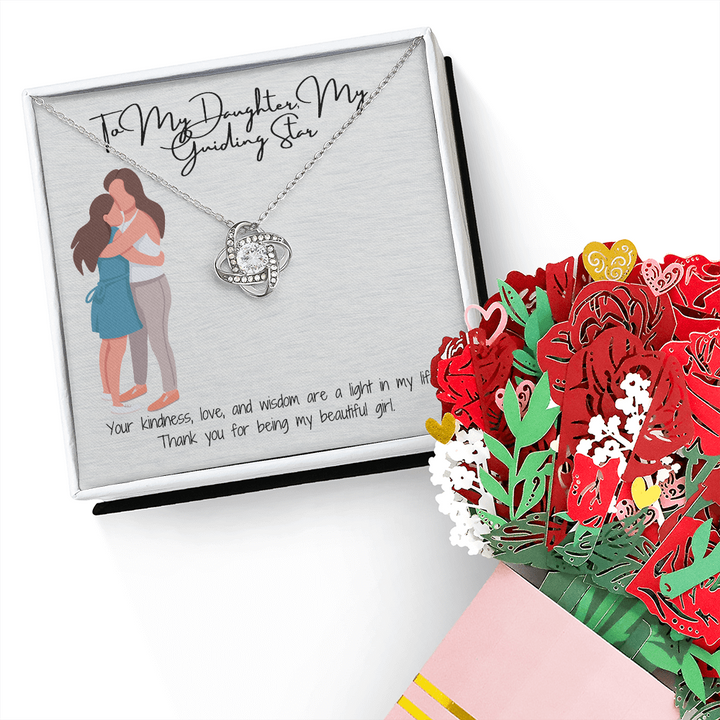 Unbreakable Connection  Love Knot Necklace & Sweetest Devotion Flower Bouquet